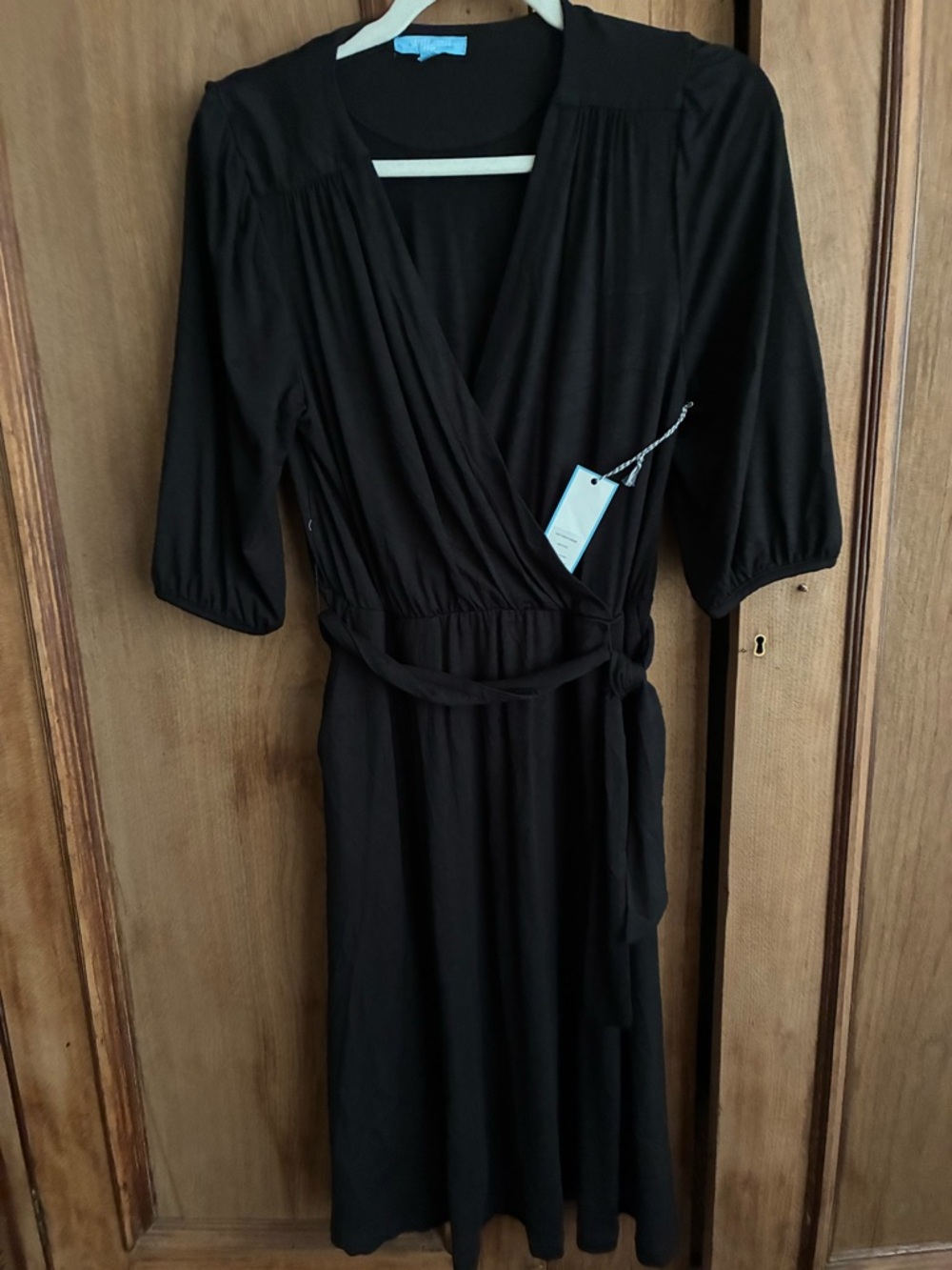 Draper James Black Wrap Dress with Tie Waist